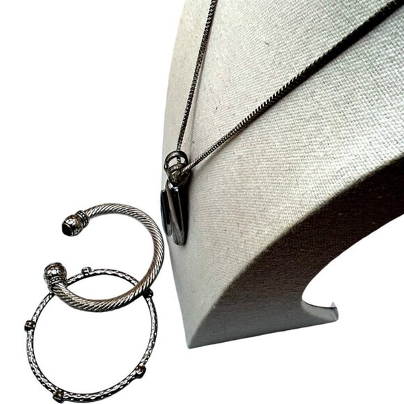 Silver Tone Black Onyx Necklace & Rhinestone Bracelets Set.   M54 - Picture 8 of 16